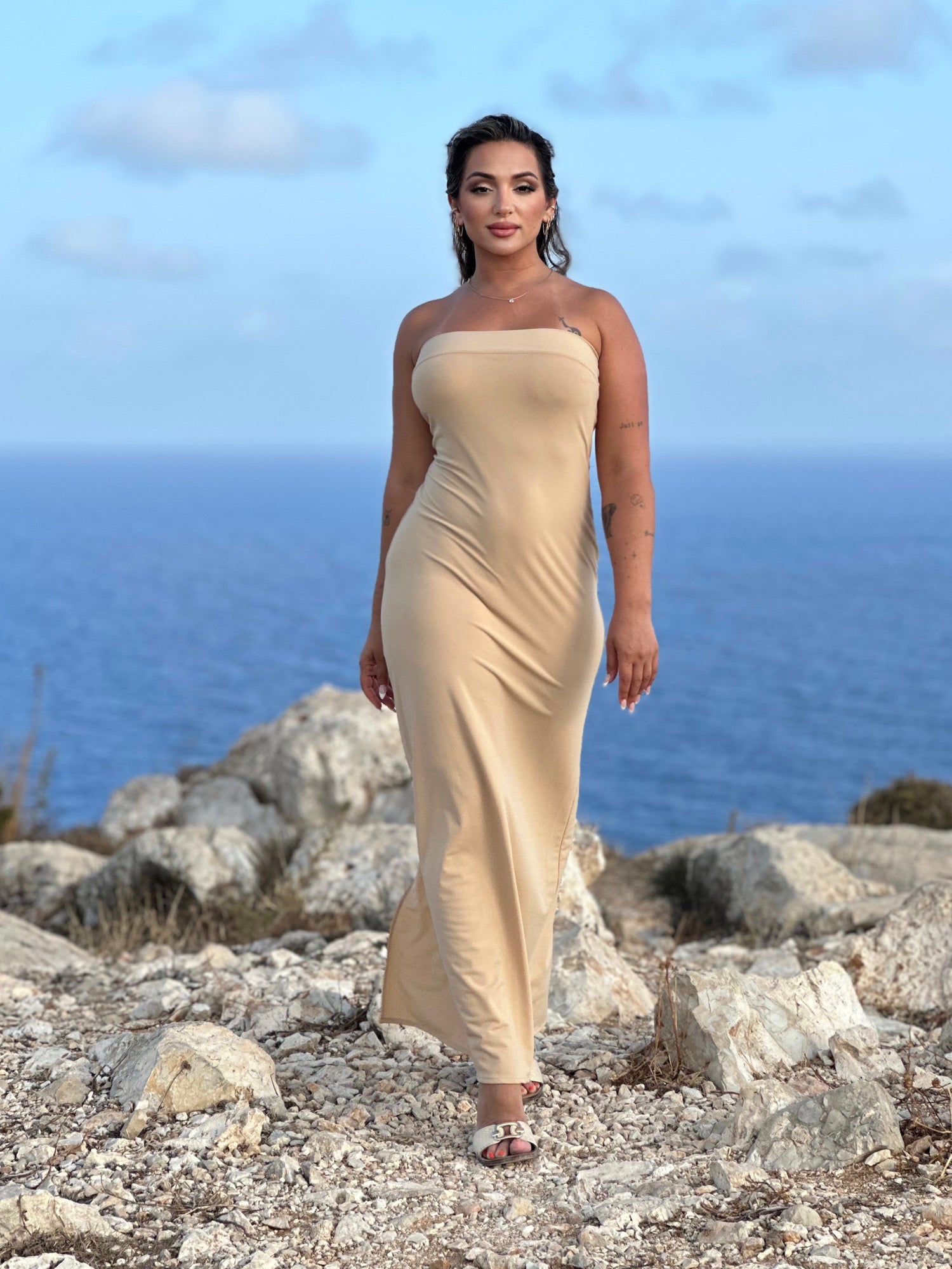 Wide Band Strapless Bandeau Dress, Long
