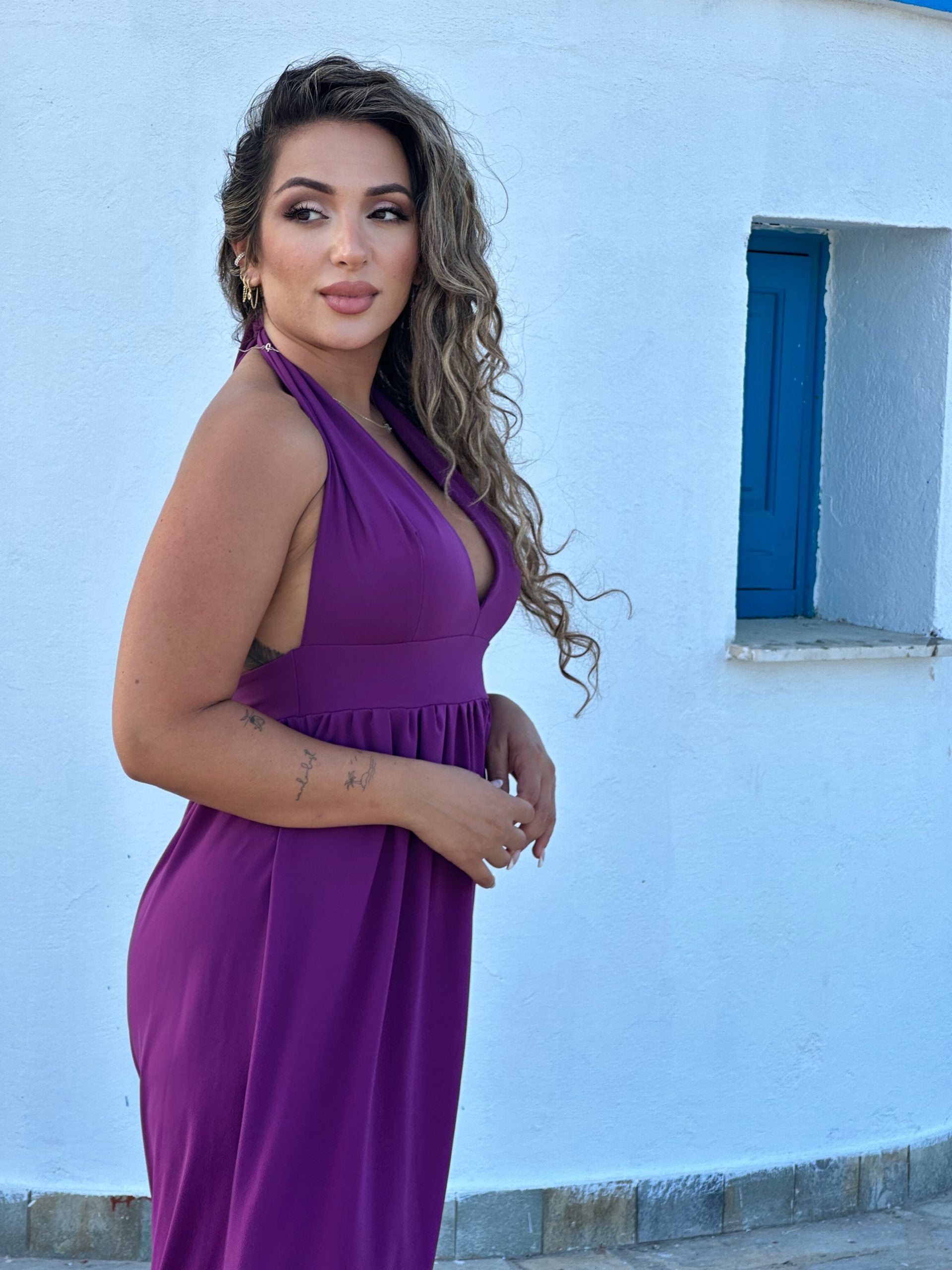 SunSibility Halter Neck Ruched Long Dress - UPF 50+