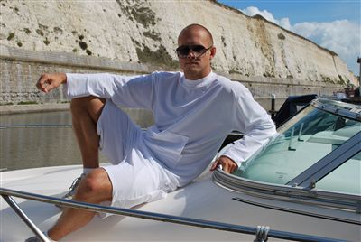 Mens Long Sleeve Round Neck Top with Kangaroo Pocket - UPF 50+-zoom-