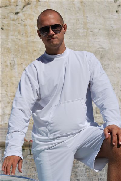 Mens Long Sleeve Round Neck Top with Kangaroo Pocket - UPF 50+-zoom-1