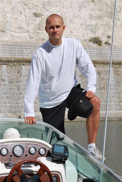 Mens Long Sleeve Round Neck Top with Kangaroo Pocket - UPF 50+-3