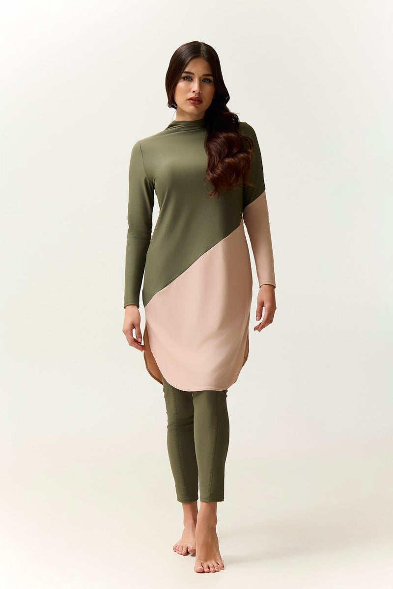 Maya Swim Dress - Olive/Shell-zoom-