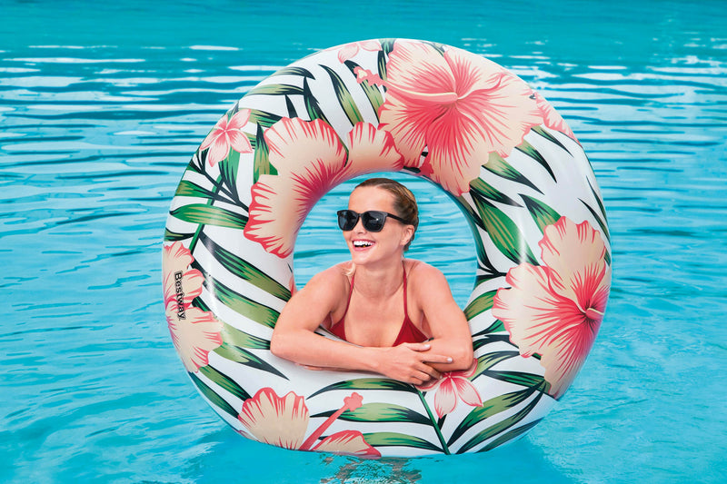 Tropical Palms Swim Ring Coral Pink-zoom-