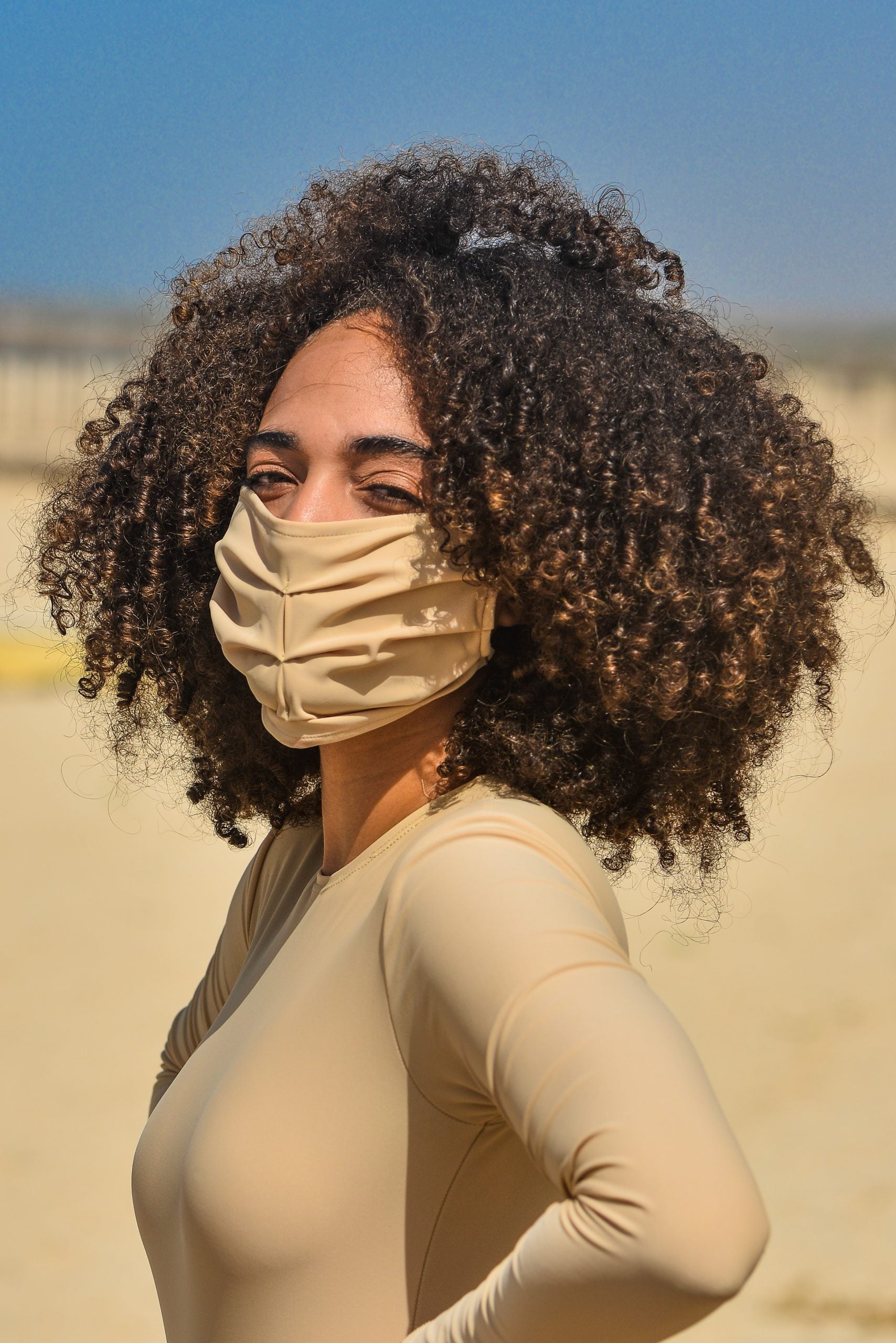 Ready to Dispatch - SunSibility Pleated Face Mask UPF50+ Biscotto / Tan