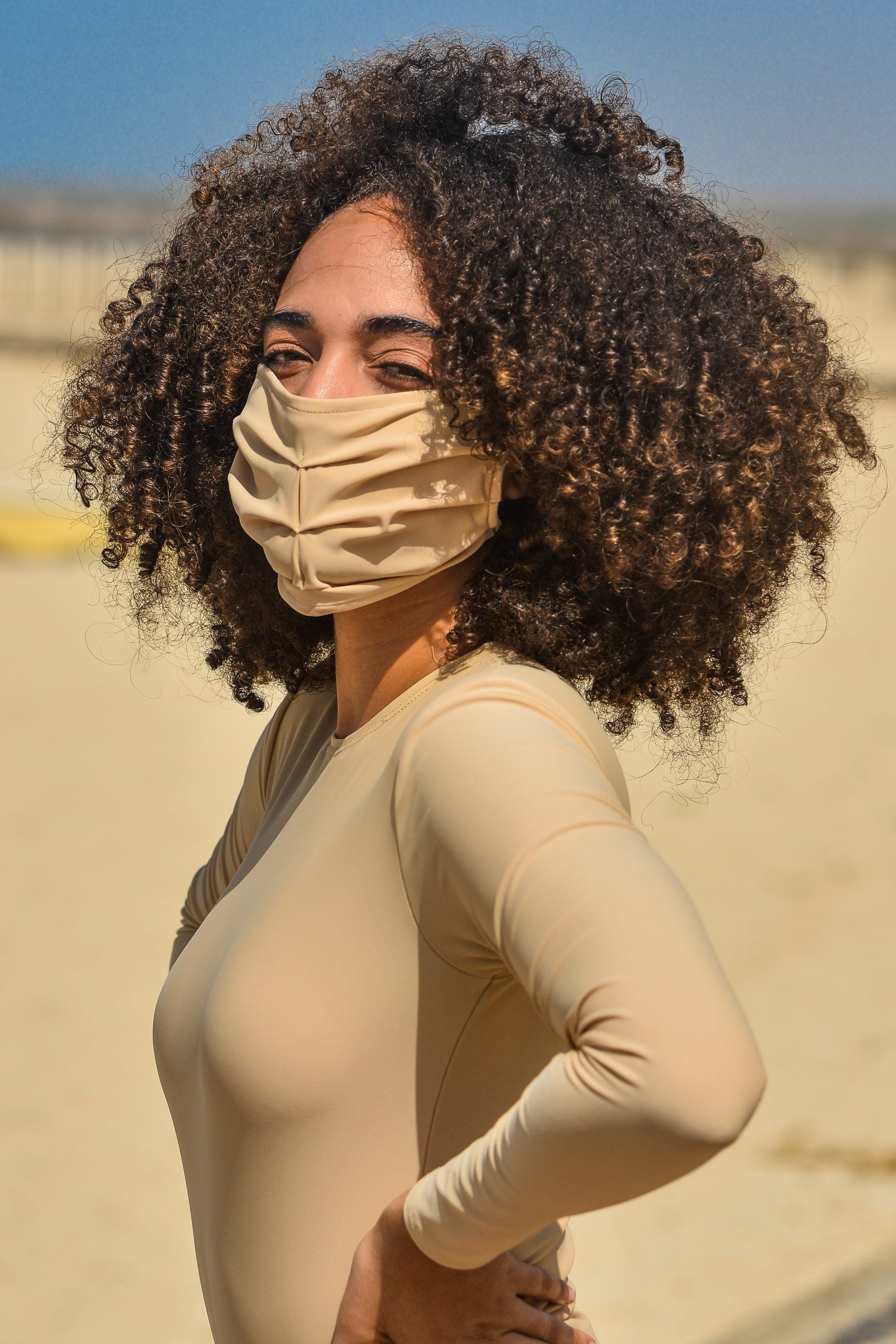Ready to Dispatch - SunSibility Pleated Face Mask UPF50+ Biscotto / Tan-2