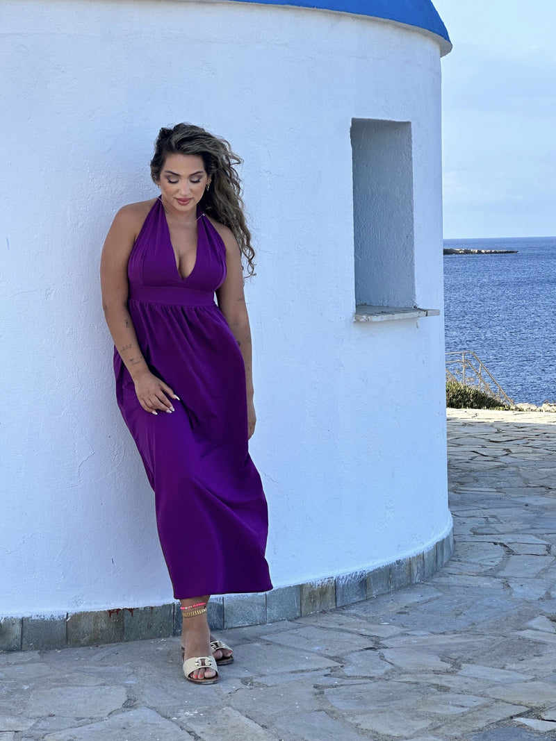 SunSibility Halter Neck Ruched Long Dress - UPF 50+-zoom-