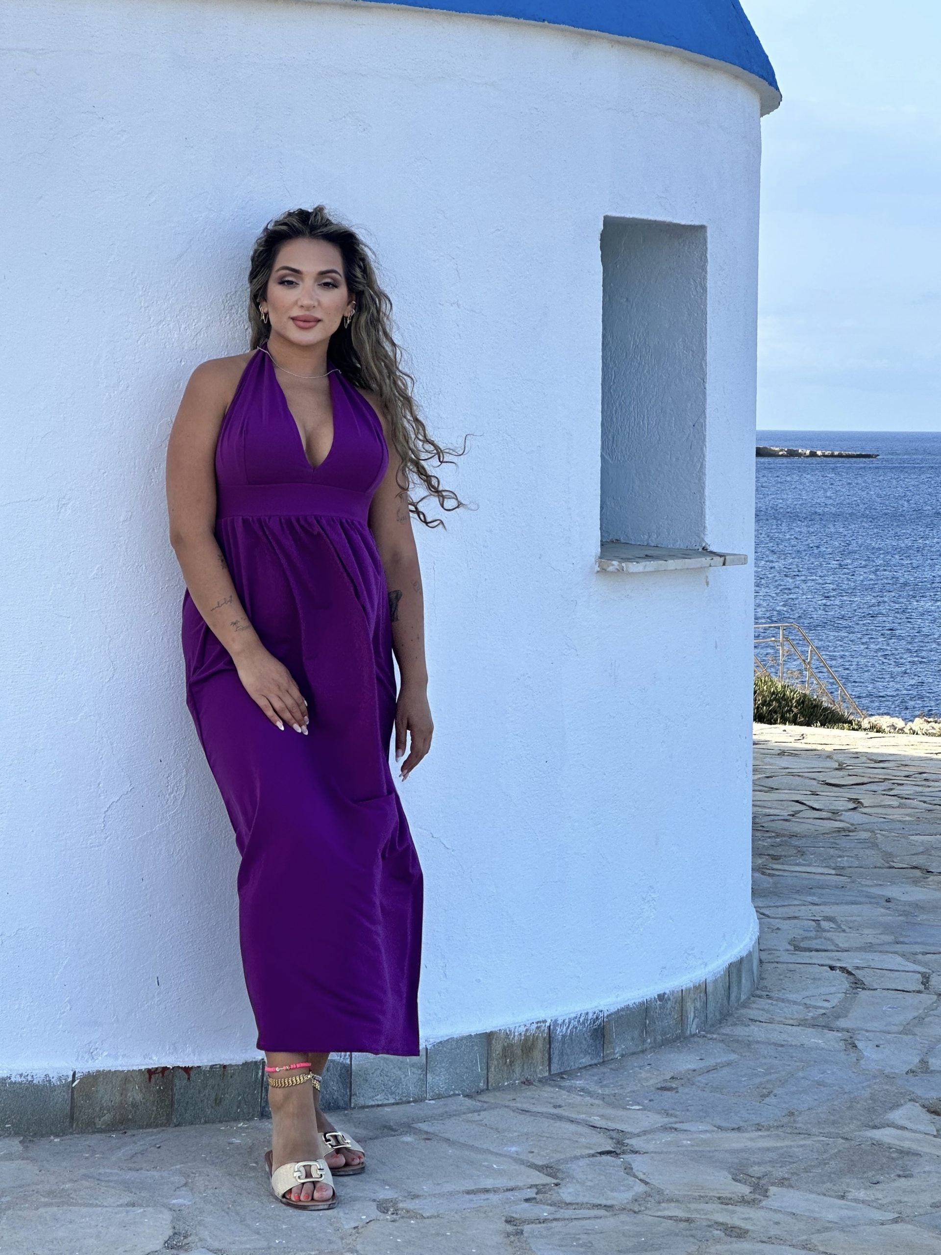 SunSibility Halter Neck Ruched Long Dress - UPF 50+