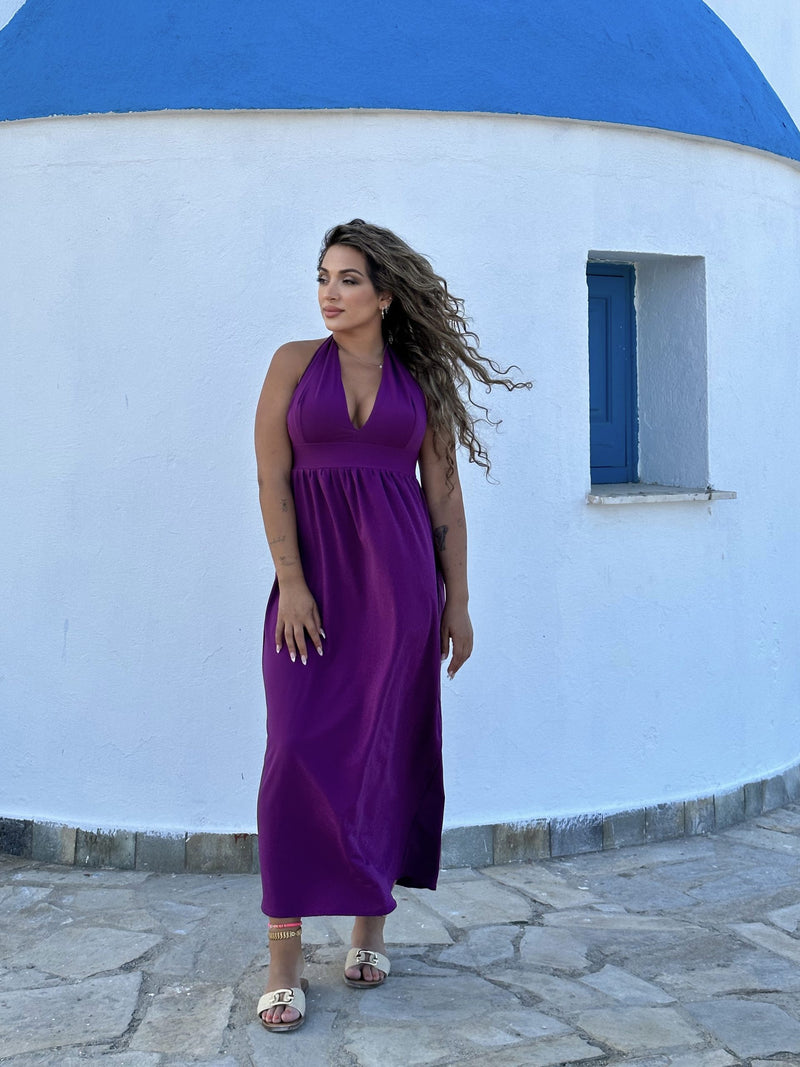 SunSibility Halter Neck Ruched Long Dress - UPF 50+-zoom-