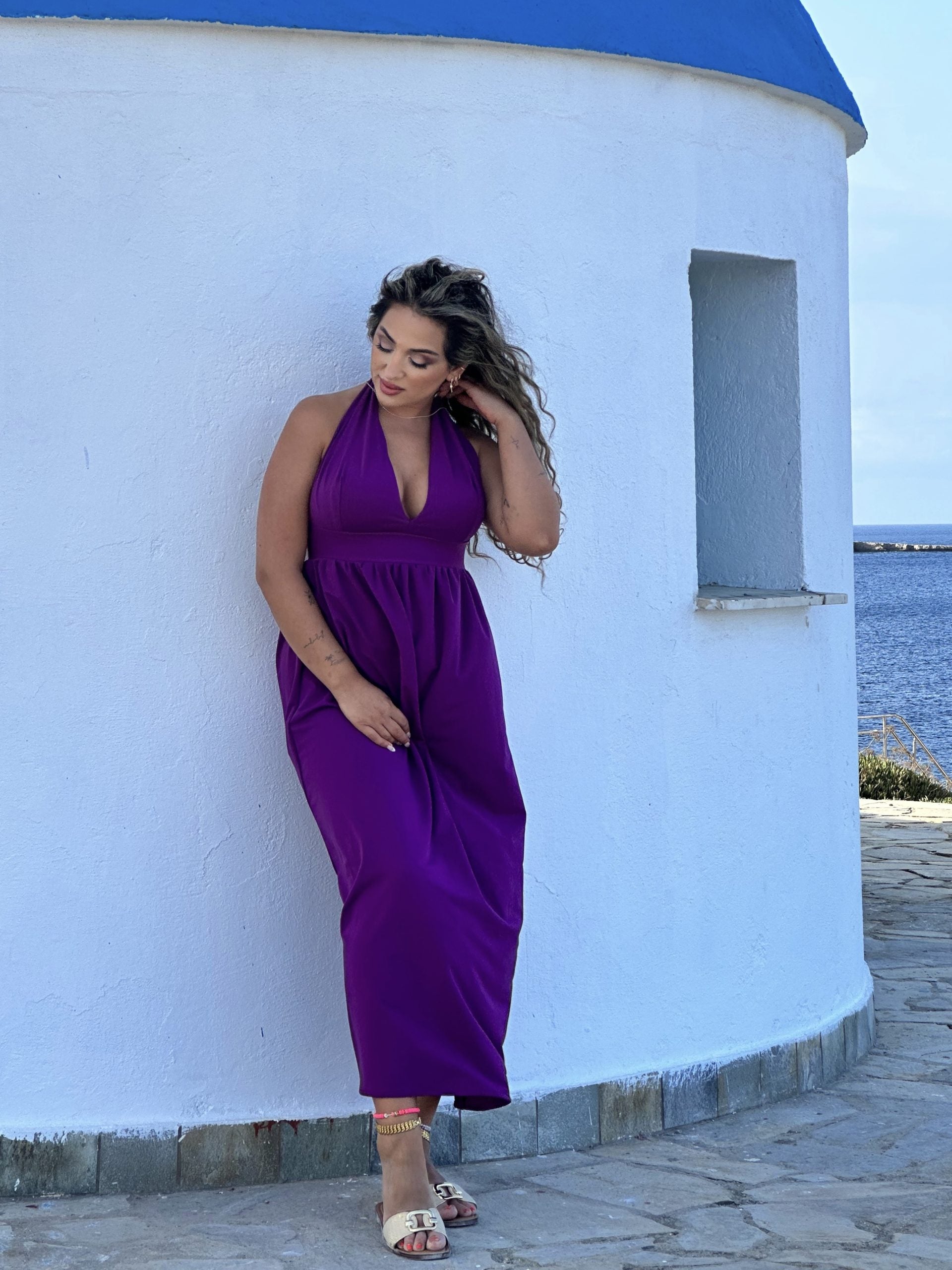 SunSibility Halter Neck Ruched Long Dress - UPF 50+-zoom-5