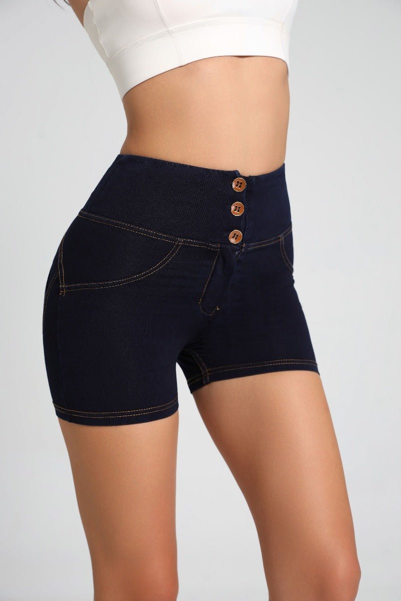 High Waist Peach Hip Denim Shorts-zoom-