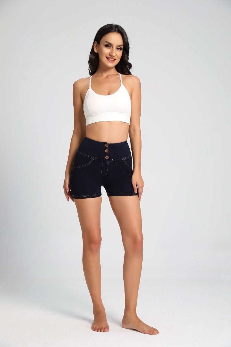High Waist Peach Hip Denim Shorts-zoom-17