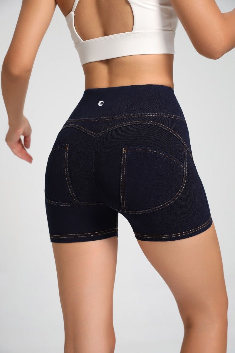 High Waist Peach Hip Denim Shorts-3