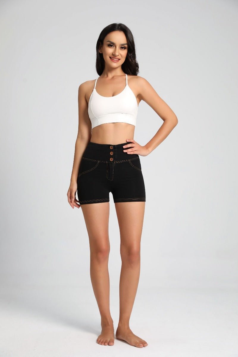 High Waist Peach Hip Denim Shorts-zoom-
