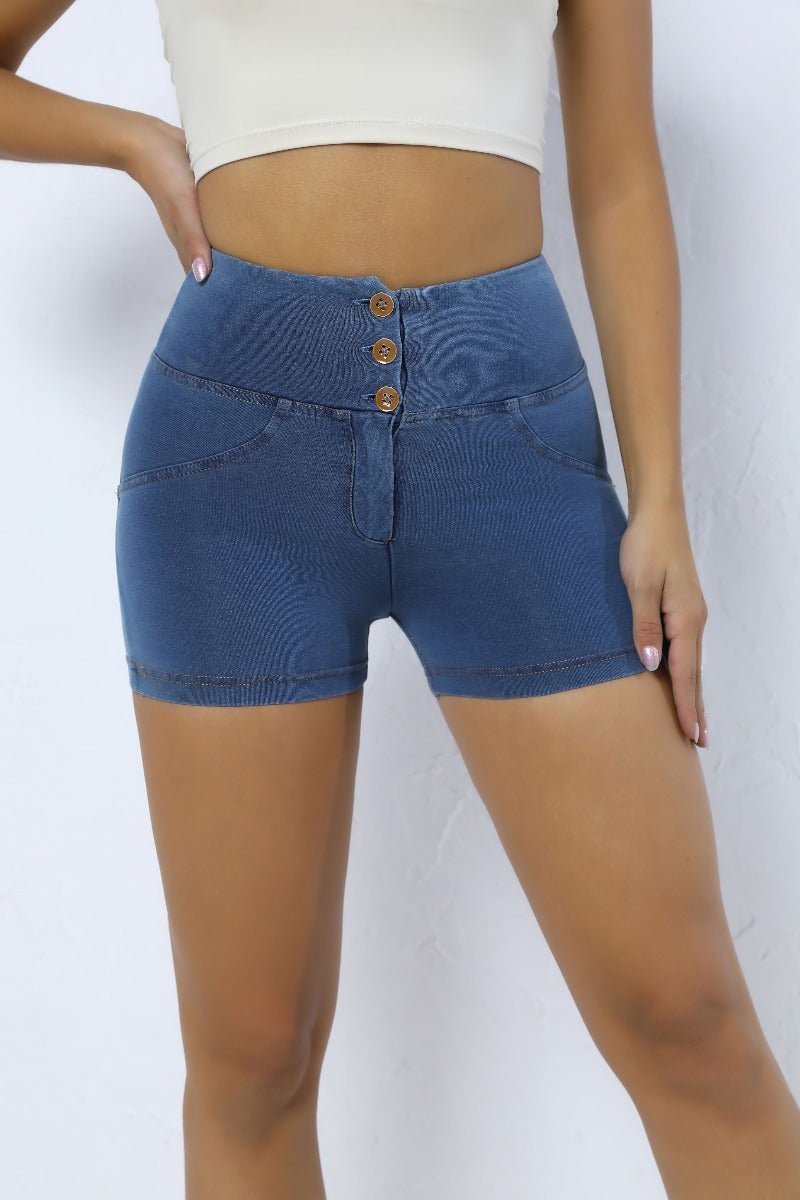 High Waist Peach Hip Denim Shorts-6