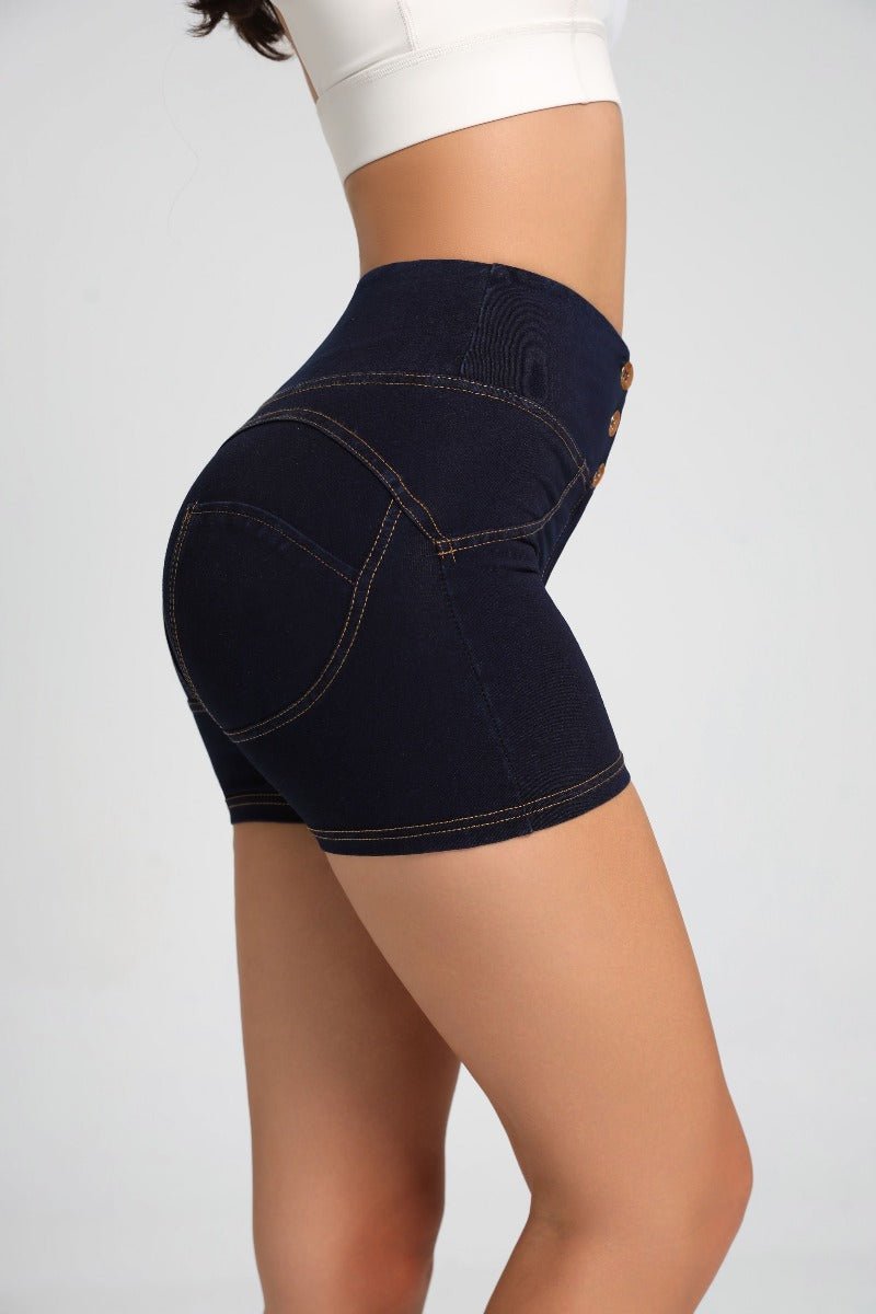 High Waist Peach Hip Denim Shorts-zoom-