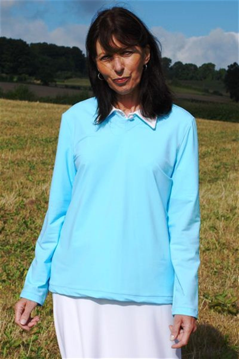 Ready to Dispatch - Long Sleeve V-Neck Top Ardesia Navy Size 14 - UPF 50+