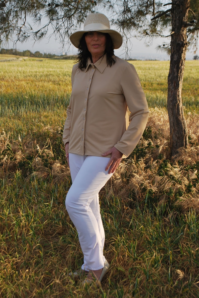 Ready to Dispatch - Long Sleeve Shirt Clear Buttons - Sabbia Size 16 UPF 50+