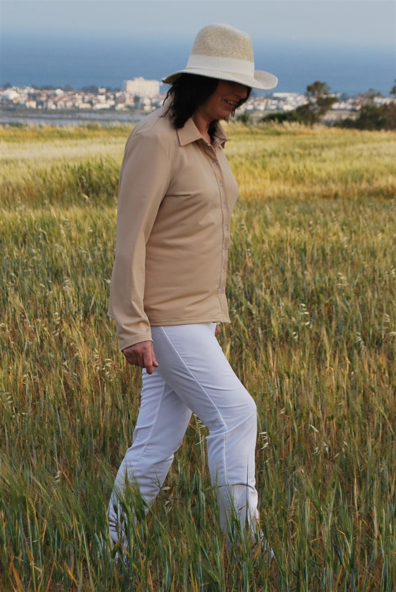 Ready to Dispatch - Long Sleeve Shirt Clear Buttons - Sabbia Size 16 UPF 50+