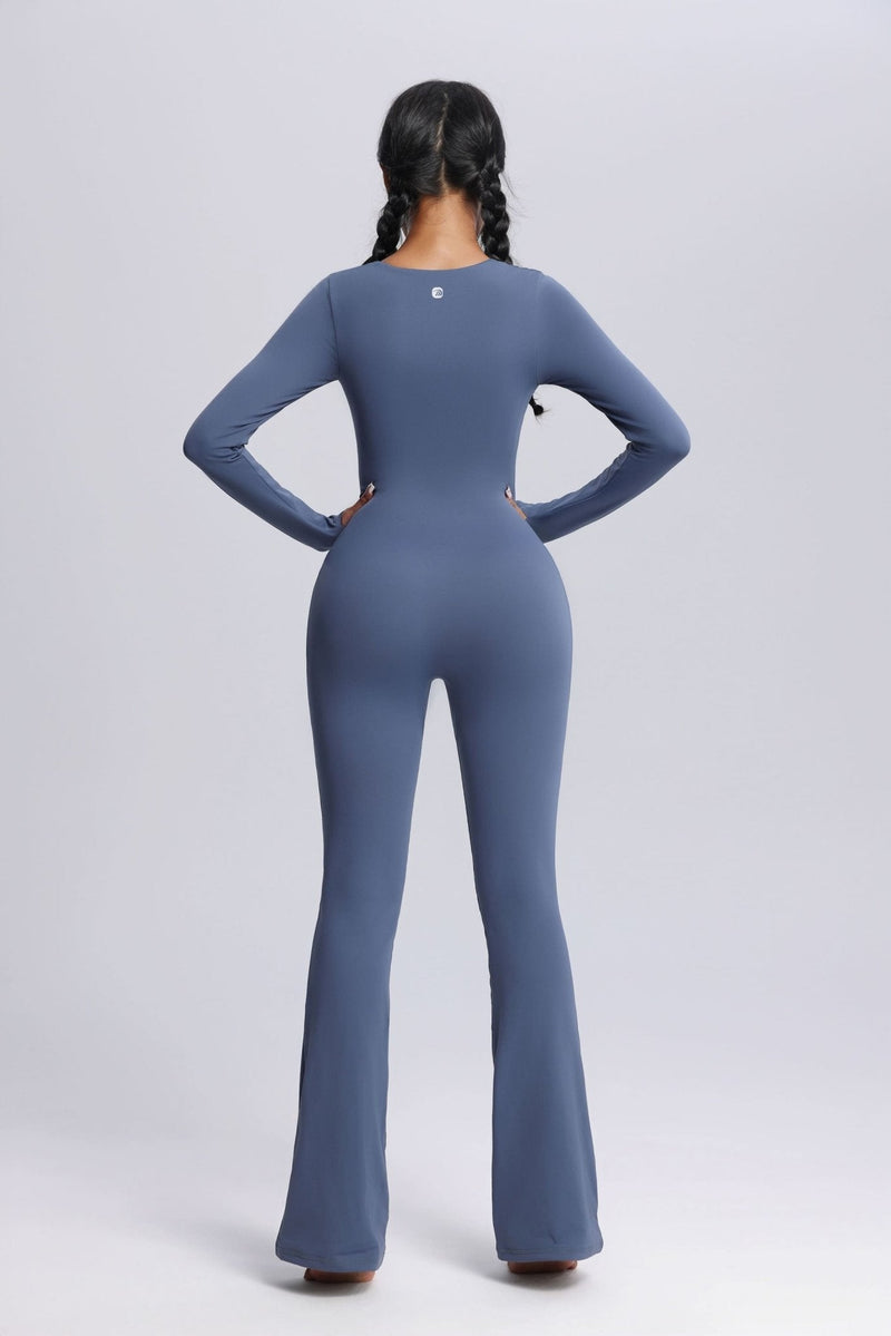 Square Neck Flared Yoga Jumpsuit-zoom-