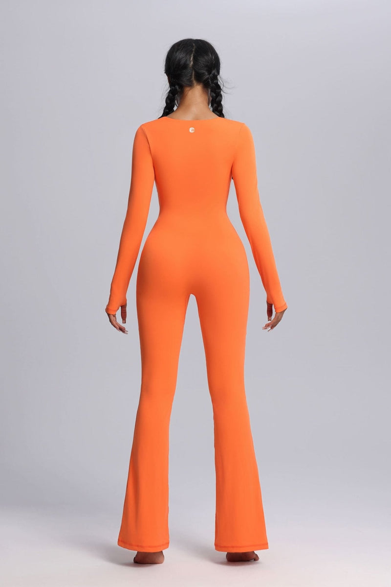 Square Neck Flared Yoga Jumpsuit-zoom-