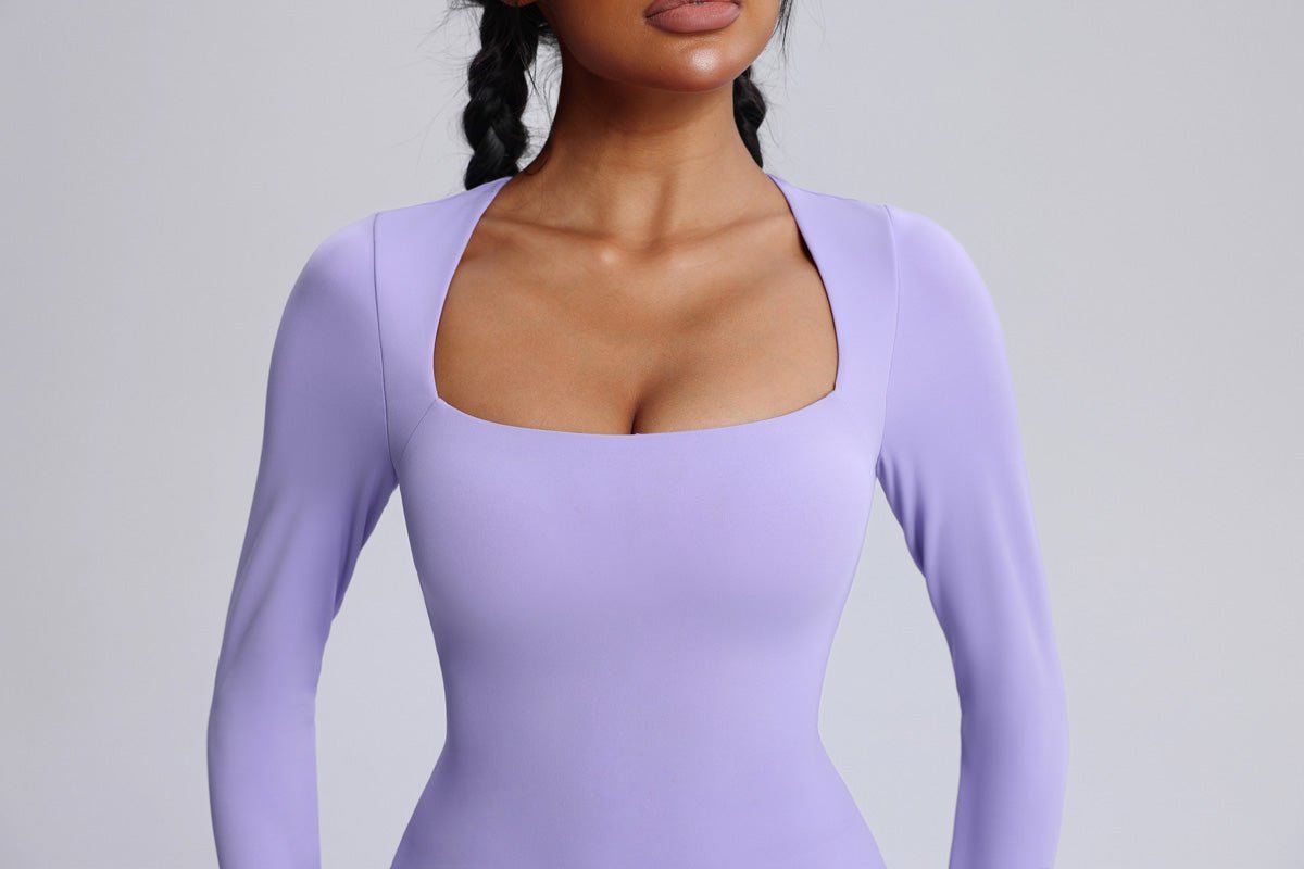 Square Neck Flared Yoga Jumpsuit-4
