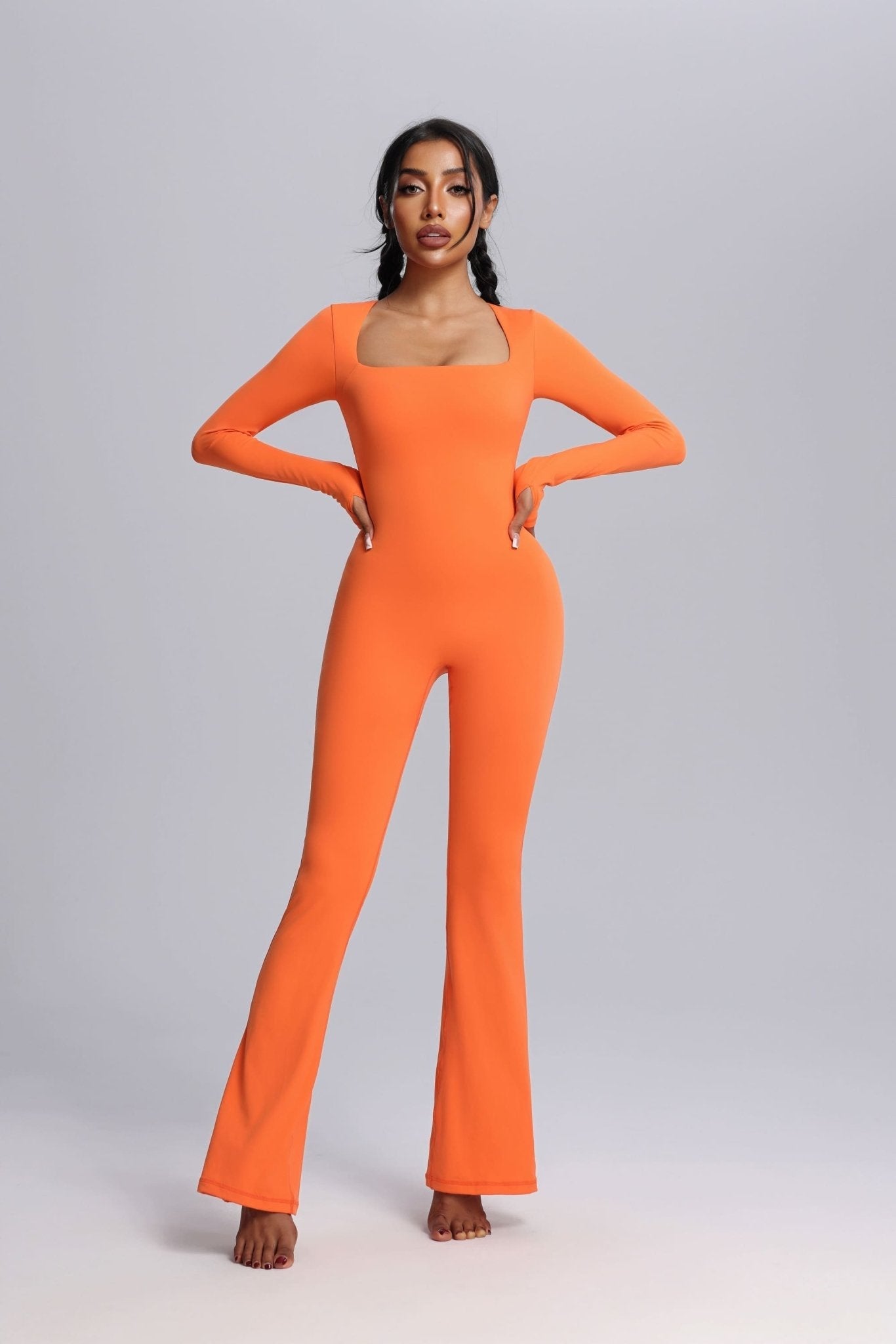 Square Neck Flared Yoga Jumpsuit-10