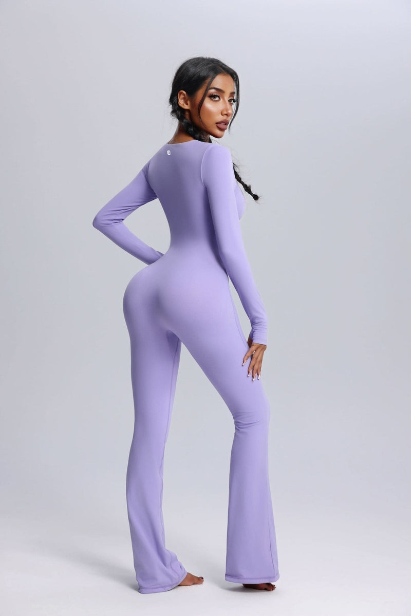 Square Neck Flared Yoga Jumpsuit-zoom-