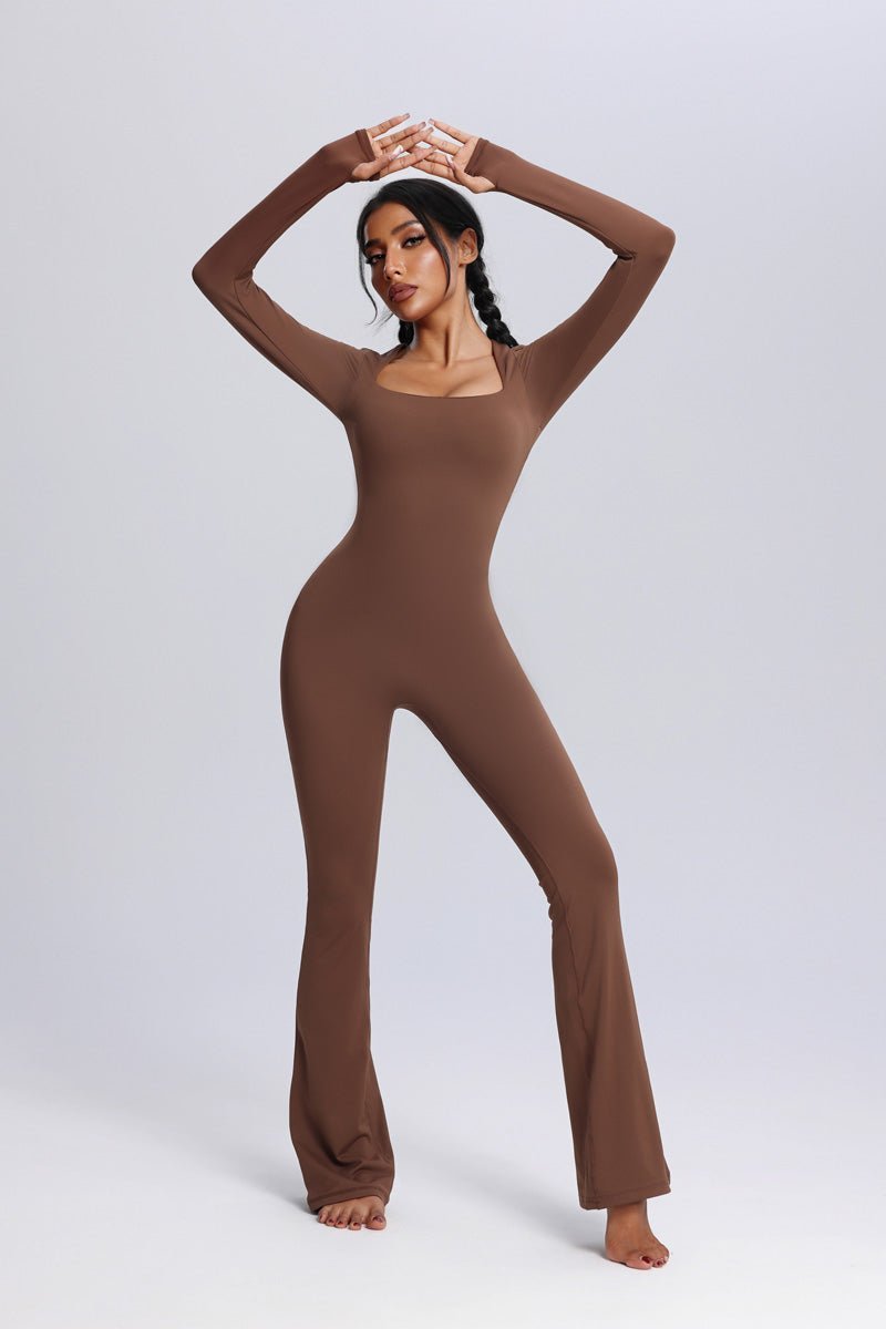 Square Neck Flared Yoga Jumpsuit-9