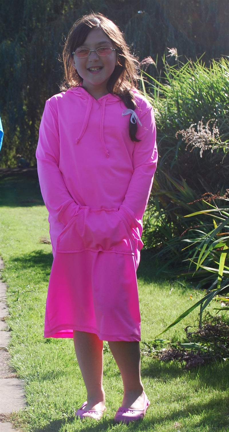 Long Sleeve Hooded Knee Length Dress - UPF 50+, Age 0-10-zoom-