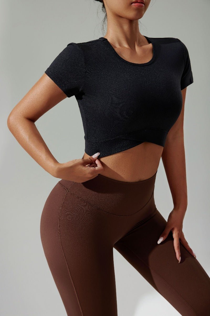 UPF 50+ Short Sleeve Yoga Crop Top-zoom-