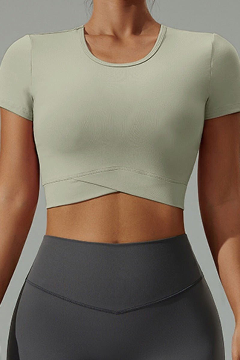 UPF 50+ Short Sleeve Yoga Crop Top-zoom-