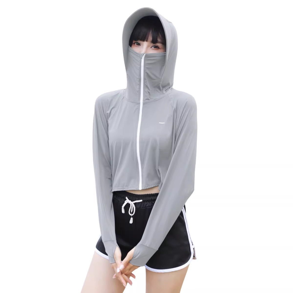 Thumbhole Crop Hooded Jacket-8