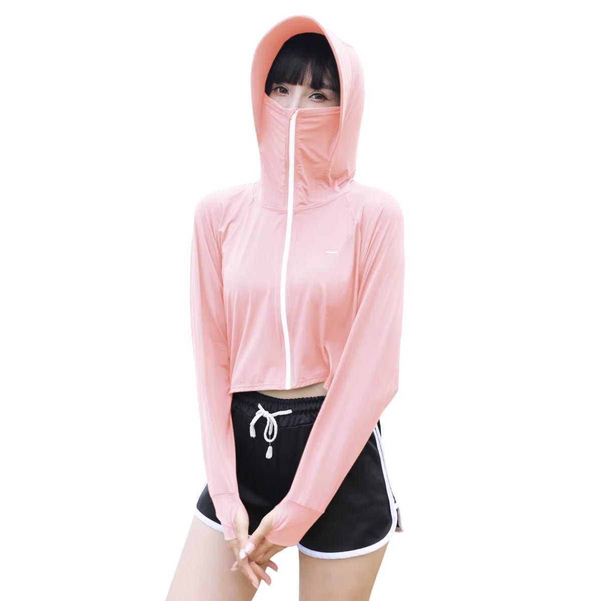 Thumbhole Crop Hooded Jacket-11
